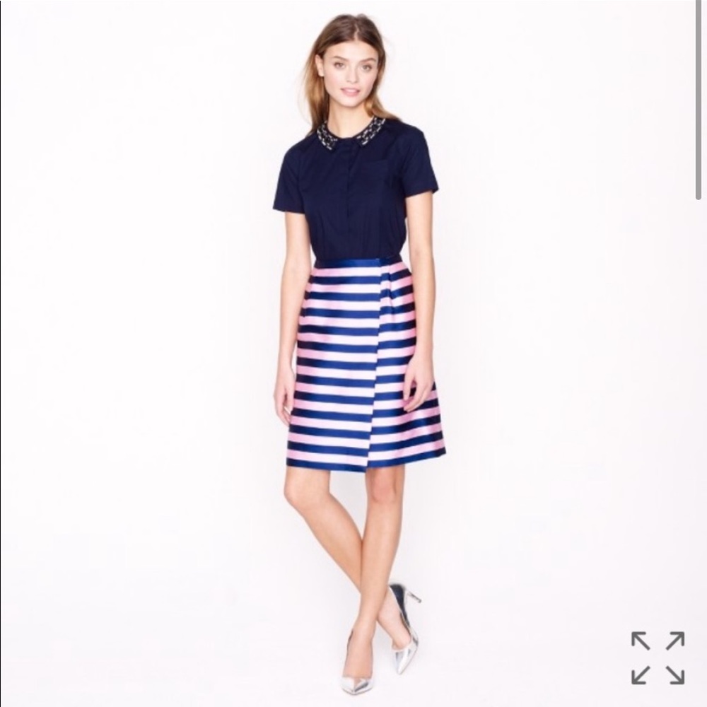 J.Crew Women’s Navy Pink Striped Pencil Wrap Skirt Size 4 NWT